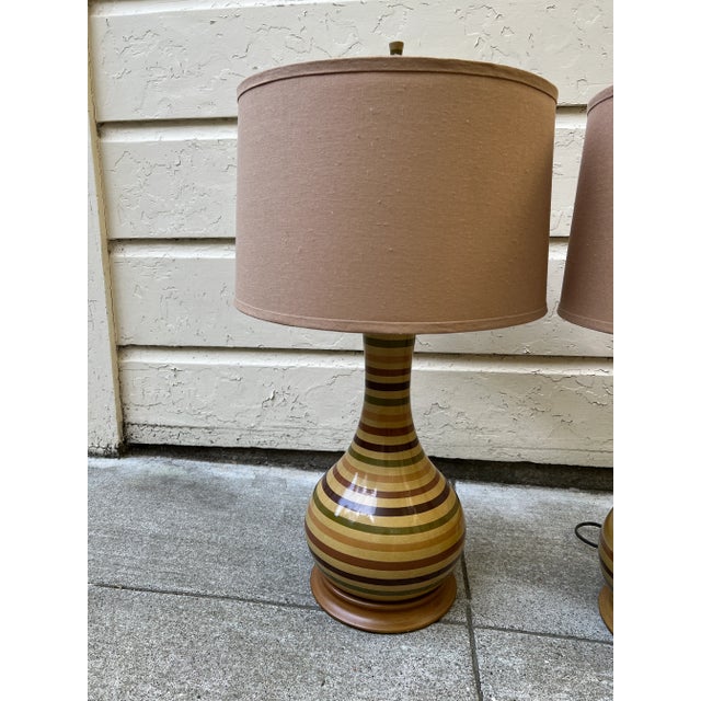 Vintage Colorful Striped Ceramic Lamps - a Pair For Sale - Image 12 of 13