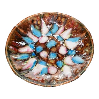 Vintage 1960's Enamel Over Copper Abstract Bowl For Sale