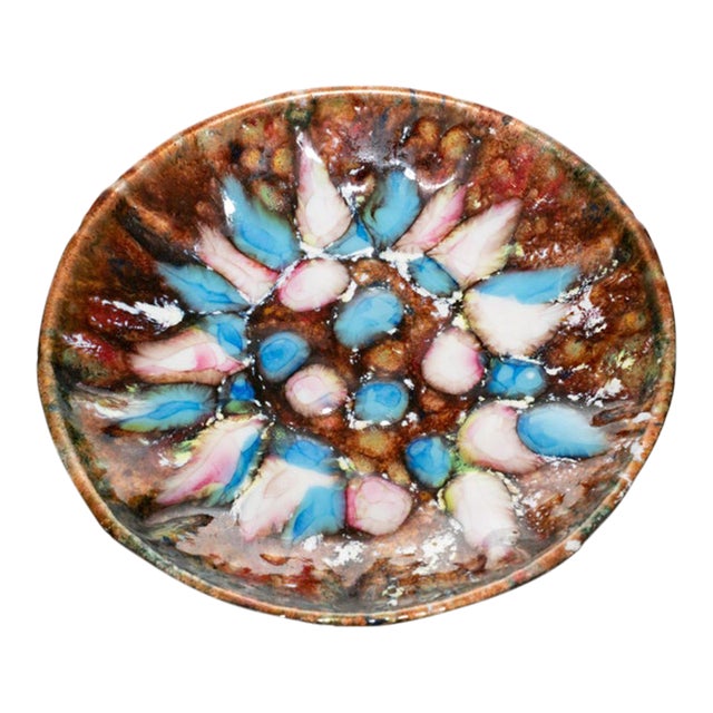 Vintage 1960's Enamel Over Copper Abstract Bowl For Sale