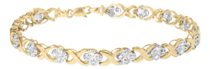 10K Yellow Gold over .925 Sterling Silver 1.0 Cttw Diamond Cluster X Link Tennis Link Bracelet (H-I Color, I3 Clarity) - 7"