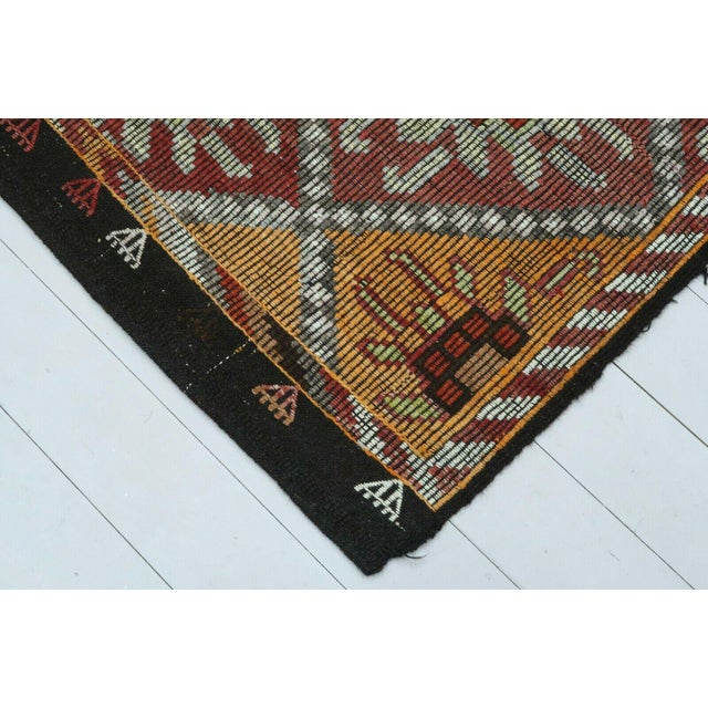 Brown Vintage Turkish Embroidered Kilim Rug - 79" X 113" For Sale - Image 8 of 12