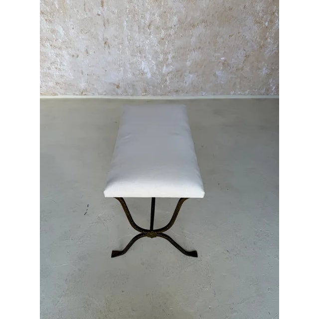Spanish Gilt Iron Bench With Hammered Frame For Sale - Image 9 of 12