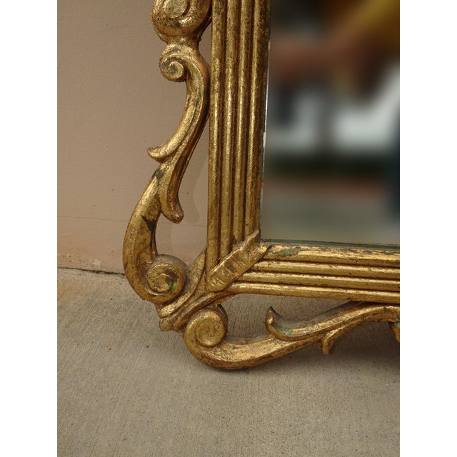 41" High Antique French Provincial Gold Gilt Wall Mantle Mirror W Scrolls For Sale - Image 9 of 12