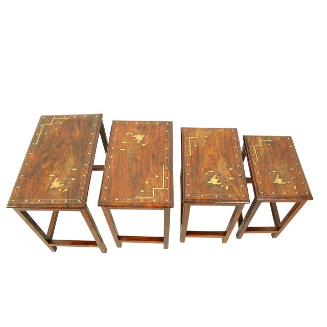 1950s Italian Rosewood Nesting Tables with Copper Inlay, 1950s, Set of 4 For Sale - Image 5 of 12