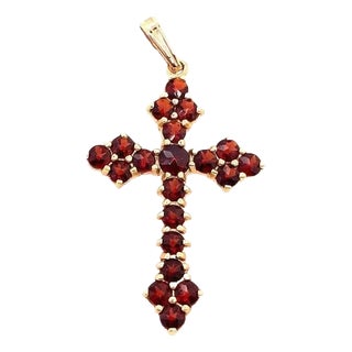 14 Karat Yellow Gold Religious / Crucifix Pendant With Semi Precious Stones For Sale