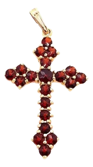 14 Karat Yellow Gold Religious / Crucifix Pendant With Semi Precious Stones