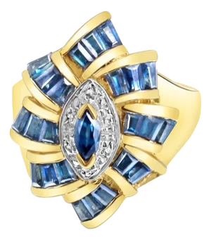3 Carat Sapphire Diamond Cocktail Ring 10k Yellow Gold, Size 7