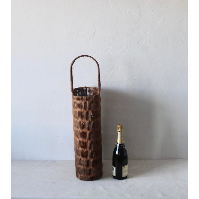 1980s Vintage Tall Woven Wicker Rattan Basket With Handle For Sale - Image 5 of 10