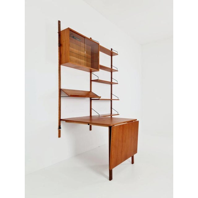 Large Mid-Century Danish Teak Wall Unit with Showcase and Dining Table or Desk by Poul Cadovius for Cado, Denmark, 1960s For Sale - Image 9 of 18
