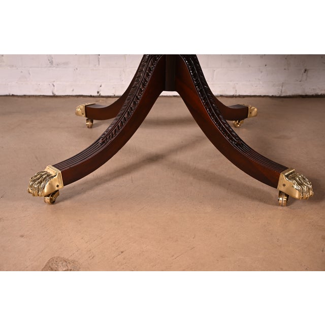 Baker Furniture Style Georgian Mahogany Double Pedestal Extension Dining Table, Newly Refinished For Sale - Image 12 of 14