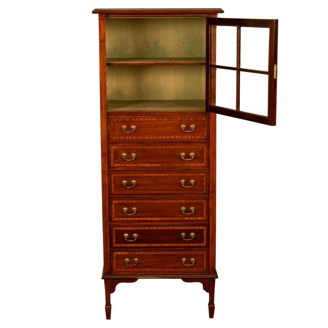Late 19th Century Antique Inlaid Mahogany Sheraton Regency Revival Sheet Music Filing Cabinet 1890 For Sale - Image 5 of 13