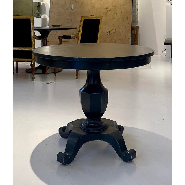 Farmhouse Vintage Painted Pedestal Table, Round Center Table With Sculptural Base For Sale - Image 3 of 8