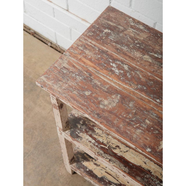Rustic Vintage Wooden Shelf With Original Distressed Paint For Sale - Image 3 of 5