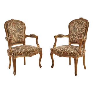 Armchairs in Gilded Wood, Set of 2 For Sale
