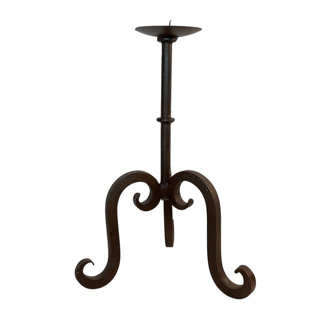 Cabin Mid 20th Century Wrought Iron Rustic Scrolled Candle Holders - A Pair For Sale - Image 3 of 8