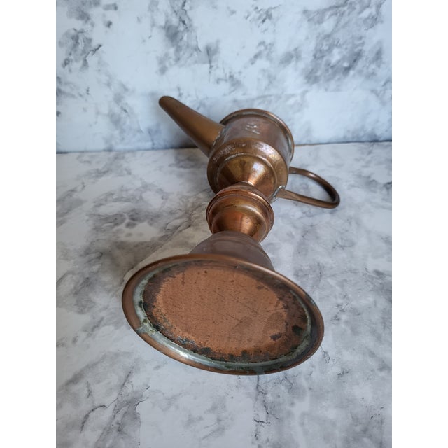 Copper 1950s Dutch Copper Pedastal Snotneus Whale Oil Lamp For Sale - Image 8 of 15