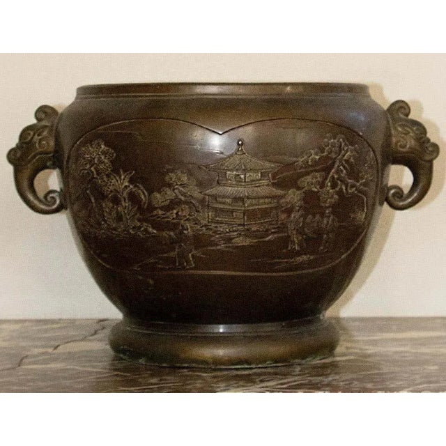 Metal China Bronze Pot Cover with Palace Courtyard Scenes, 1900s For Sale - Image 7 of 9