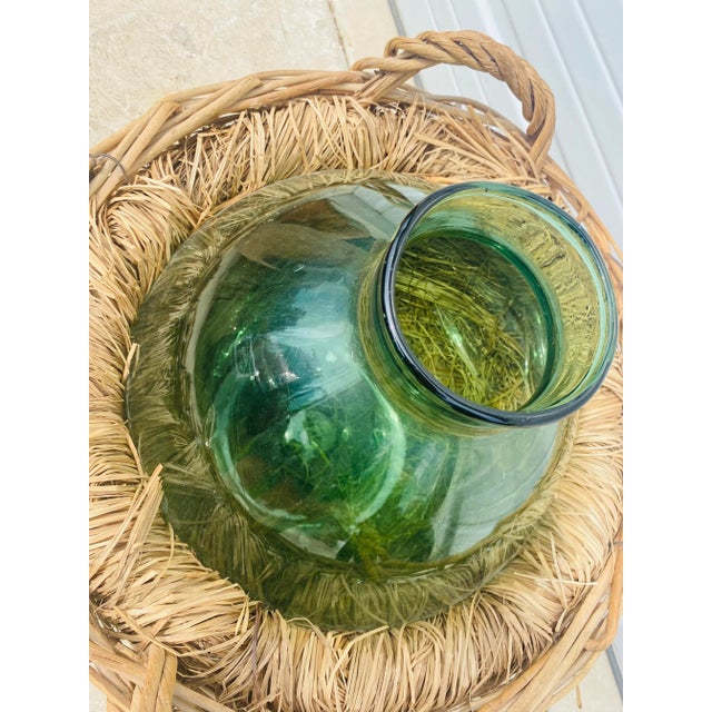 Glass Vintage Hand Blown French Country Green Glass Jar With Basket. For Sale - Image 7 of 9