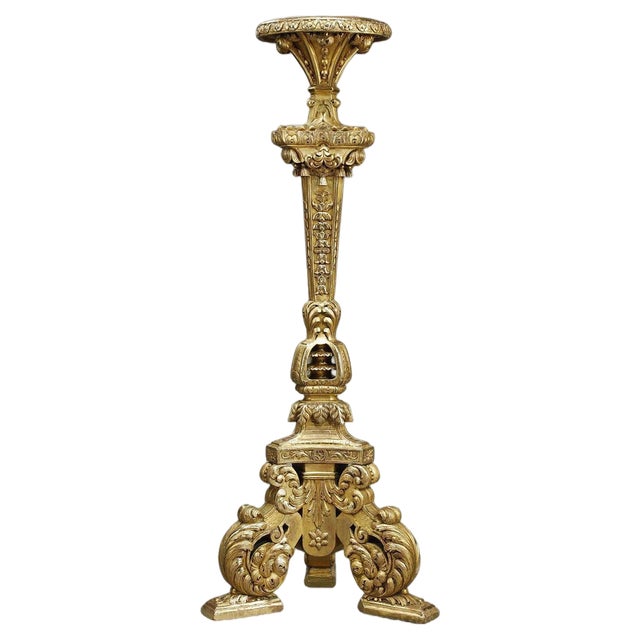 19th Century Louis XIV Gilded Wood Tripod Column, 1850s For Sale