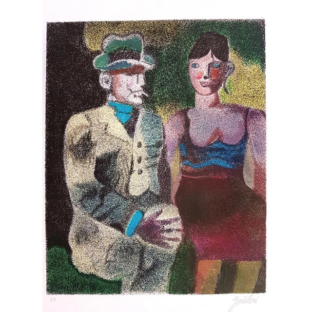 Luisa and Ippolito on the Traway- Original Lithograph by Franco Gentilini - 1980 1980 For Sale