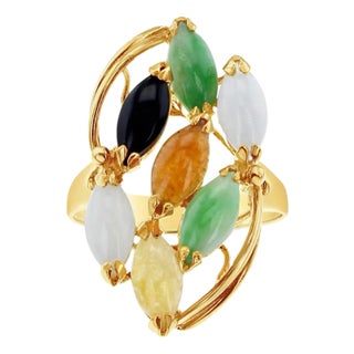 Marquise Shaped Colored Jadeite Ring, Size 5 For Sale