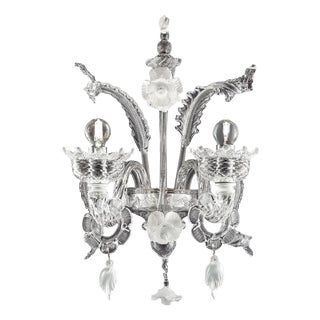 Venetian White and Transparent Floral Murano Glass Wall Sconce by Simoeng for Simoeng For Sale