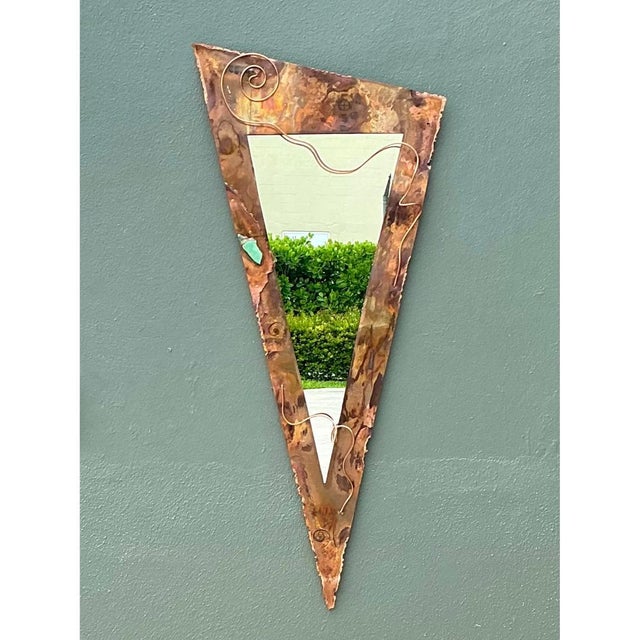 Vintage Post Modern Copper Triangle Wall Mirror For Sale - Image 11 of 12
