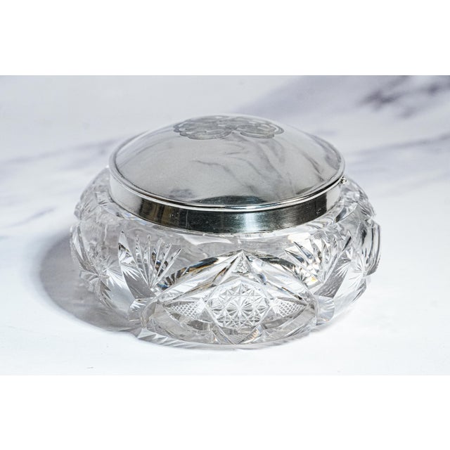Stunning Crystal Sterling Silver Antique Jewelry Dresser Vanity Box For Sale - Image 12 of 18