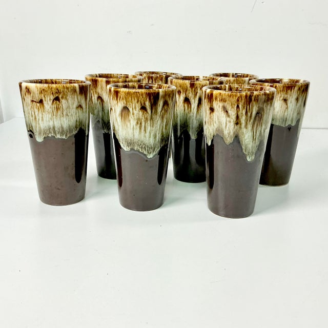 1980s Brutalist Boho Chic Arts & Crafts Lava Dripped Ironstone Glasses - Set of 8 For Sale - Image 6 of 13