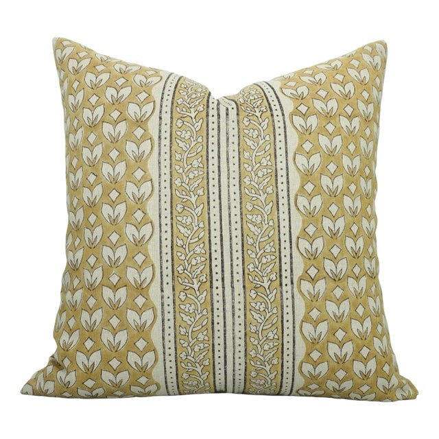 Fabdivine Handcrafted Block Print Cushion Cover 14x14 Inch Pure Linen- Titli Border For Sale