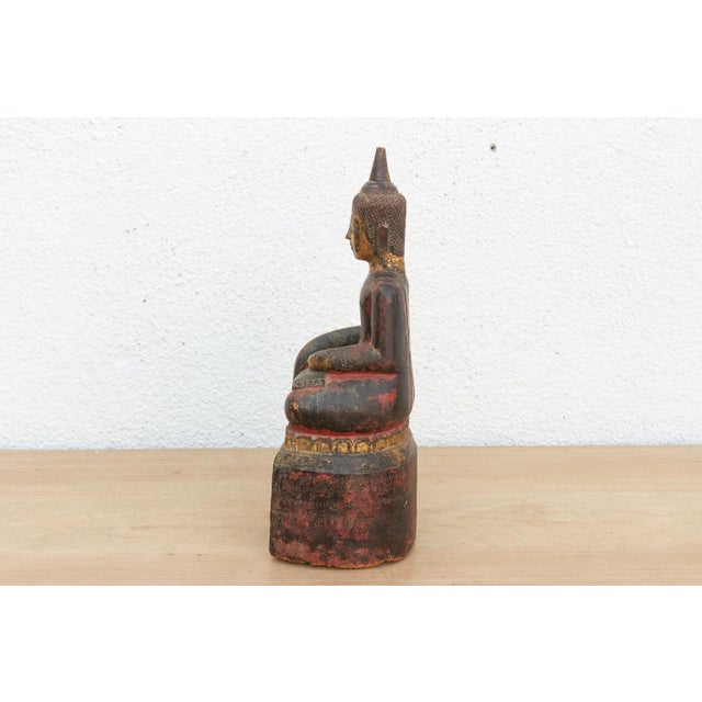 Gilt & Rouge Antique Devotional Seated Buddha For Sale - Image 4 of 10