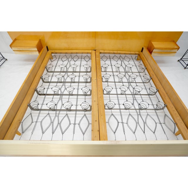 Mid-Century Modern Swedish Mid Century Blond Birch King Headboard Bed Night Stands Box Spring NICE! For Sale - Image 3 of 18