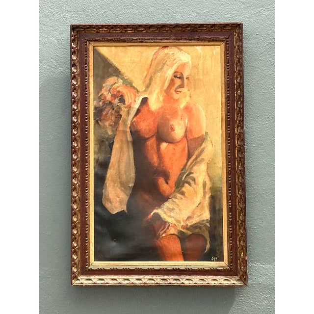 Mid 20th Century Vintage Original Nude Oil Portrait on Canvas For Sale - Image 5 of 12
