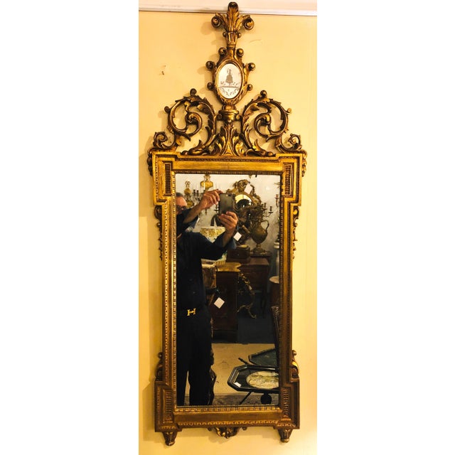 Gilt Carved Wall, Console or Table Mirror With High Open Fleur-De-Lis Pediment For Sale - Image 10 of 13