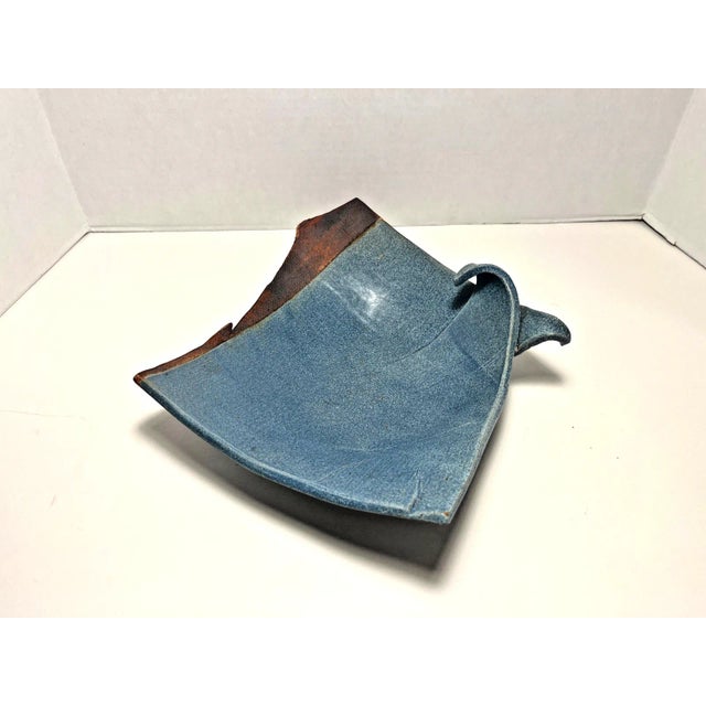 1990s California Studio Art Pottery Blue & Brown Center Piece Platter Bowl Signed Aprox. dimensions: 13"L x 12"W x 3.5"H...