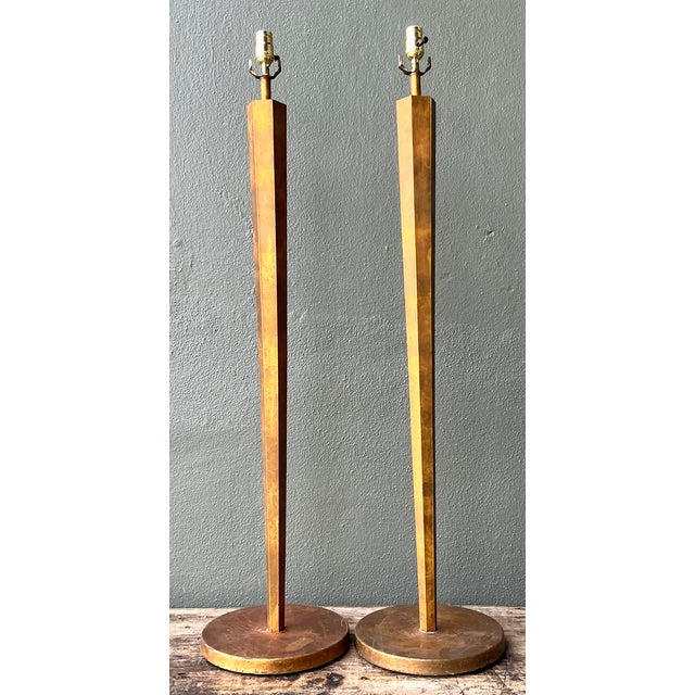Vintage Patinated Metal Floor Lamps - Pair For Sale - Image 4 of 12