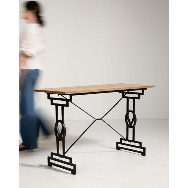 Cast Iron Bistro Table with Oak Top, Antique, France, 20th Century For Sale In Greensboro - Image 6 of 18