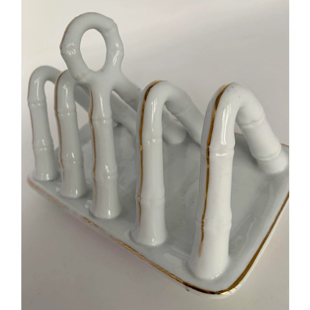 Antique Ceramic Faux Bamboo 4 Slot Toast Rack/Letter or Napkin Holder With Gold Accents For Sale - Image 4 of 11