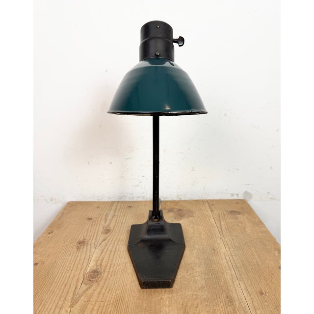 Vintage German Bauhaus Petrol Enamel Table Lamp from Schaco, 1930s For Sale - Image 11 of 18