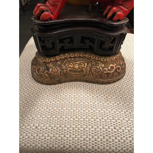 1920s Lacquered Carved Wood Foo Dog Table Lamps- a Pair For Sale - Image 13 of 14
