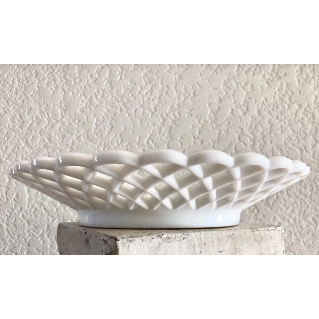 Mid-Century Modern Fenton Mid 20th-Century Shallow Large Milk Glass Bowl, Pattern C - Lacy Edge Collection For Sale - Image 3 of 13
