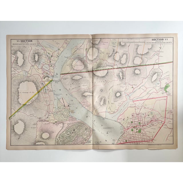 Antique cartography map of Section 11 of Orange, Putnam and Westchester Counties, New York. Hand colored index map in 3...