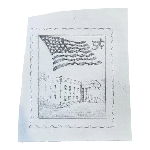 1982 “5c Stamp” Pencil Drawing on Paper - For Sale