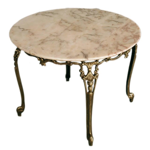 Fine antique French Early Louis XV Belle Epoque Cocktail Bronze Table, Central Coffee Table, with Marble Top Rose...
