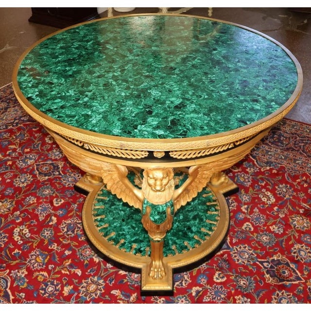 Mid 20th Century Russian Empire Style Gilt Bronze & Malachite Griffin Center Table For Sale - Image 4 of 18