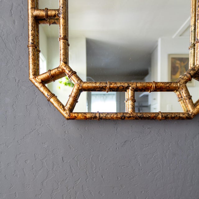 Tall Chinoiserie Faux Bamboo Gold Tortoise Shell Octagon Mirror For Sale - Image 13 of 15