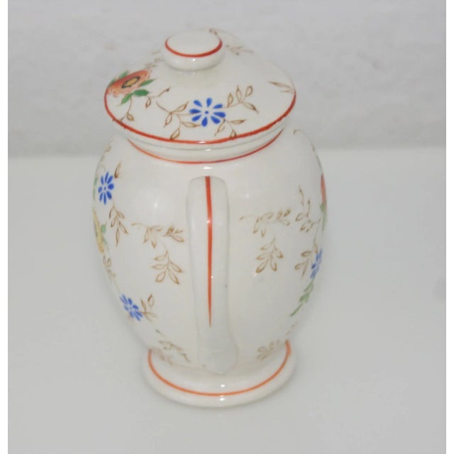 Antique Hand Painted Ceramic Floral Design Lidded Pitcher For Sale - Image 4 of 9