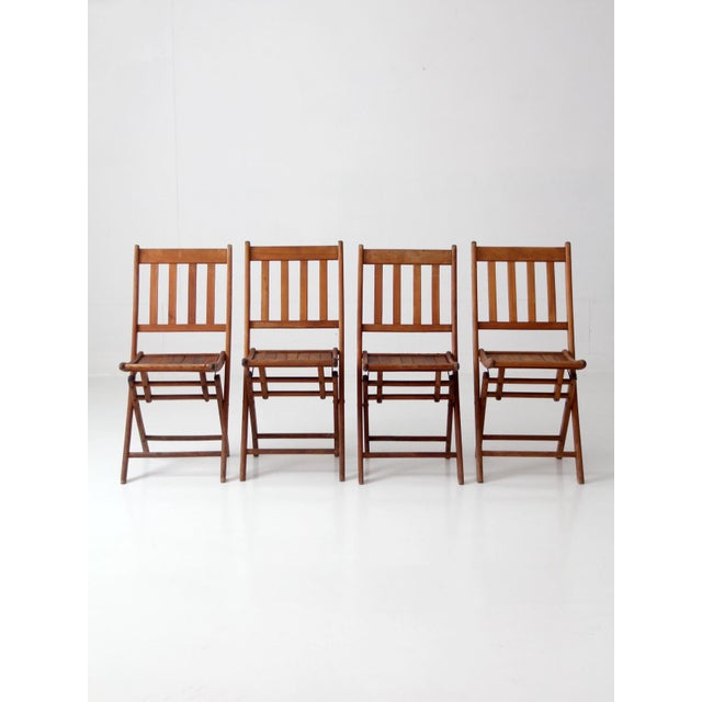 Antique Slat Wood Folding Chairs Set 4 For Sale - Image 12 of 14