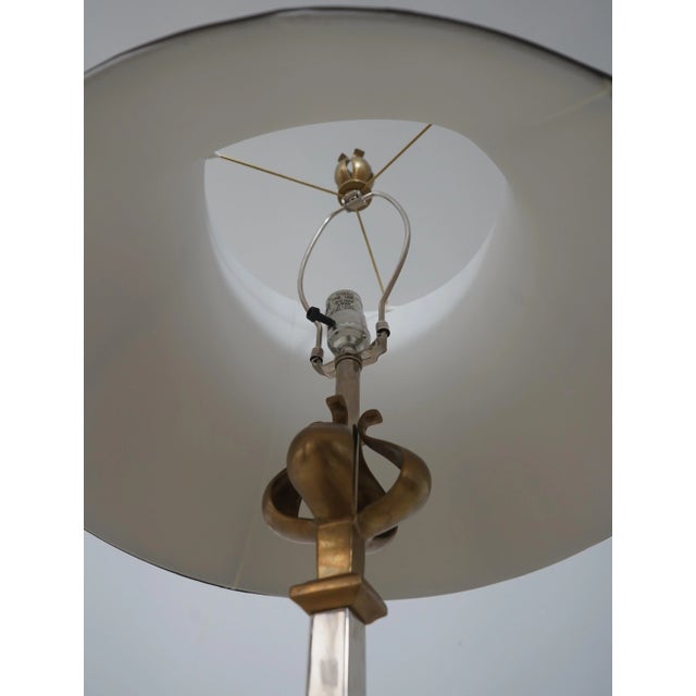 Traditional Steel & Brass Quality Floor Lamp W. Shade For Sale - Image 3 of 13