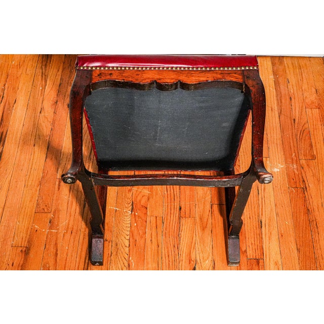 Beautiful English Antique Carved Wood Walnut Desk Arm Chair Leather Seat For Sale - Image 18 of 18